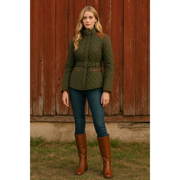 JOHNSTON AND MURPHY Quilted Belted Jacket, Olive and Brown, Sz S - Picture 1 of 6